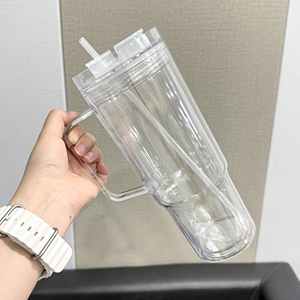 40oz Acrylic Double Wall <b>Reusable</b> BPA-Free Travel Mugs with Lids & <b>Straws</b> for Juice Milk Smoothie Soda with Hole - Product Image 4