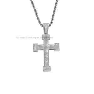 Wide Multi-Row CZ <b>Cross</b> Pendant, Unisex Minimalist Hip Hop Necklace, Iced Out Religious <b>Chain</b> Jewelry - Product Image 5