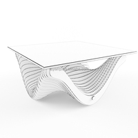 Table basse contemporaine avec plateau en verre et base en bois, design moderne d'architecture paramétrique pour la maison, le salon, le bureau, l'hôtel