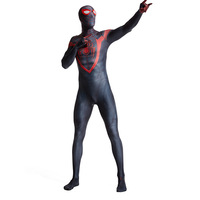 Costume Spider-Man Miles inspiré du jeu PS5 pour adulte, combinaison noire et rouge avec masque à lentille rigide, impression numérique 3D, tenue de cosplay pour Halloween