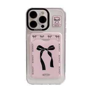 Nouvelle <span class=keywords><strong>coque</strong></span> de téléphone transparente avec support de carte intégré et nœud noir français élégant sur fond rose pour <span class=keywords><strong>iPhone</strong></span> 17 16 15 Pro Max - Product Image 6