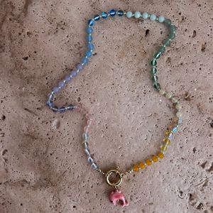 Edelstein-Perlenkette Mode Edelstahl Nicht Verblassender Rohstein-Anhänger Schmuck-Halskette für Frauen - Product Image 6