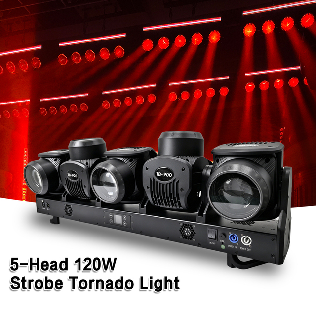 Professional Supply Rotating Effect Lighting IP20 DMX512 Control 5 Head 120W Strobe Tornado Light for DJ Club Theater Stage Show