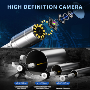 Caméra d'inspection des canalisations 10200mAh avec DVR 32 Go et compteur de mètres, caméra de <span class=keywords><strong>canalisation</strong></span> 1080P IP68 avec objectif HD 23mm, caméra de vidange avec moniteur 5 pouces, <span class=keywords><strong>endoscope</strong></span> 50M - Product Image 3