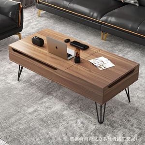Wooden Coffee Table With Height <b>Adjustment</b> Nordic Style Living Room Furniture Dual Purpose <b>Office</b> <b>Desk</b> For Home Use - Product Image 2