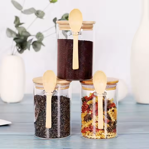 Tarro de almacenamiento de cocina de vidrio de borosilicato alto con tapa de bambú y cuchara para especias, té, sal, contenedor hermético duradero para alimentos - Product Image 1