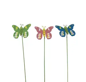 best sale easter wooden dragonfly stick flower pot decoration min pick