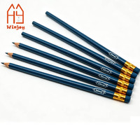 Crayon HB rond en bois bleu foncé avec gomme intégrée, vente en gros d'usine, idéal pour l'écriture et le dessin des étudiants, logo personnalisé imprimé