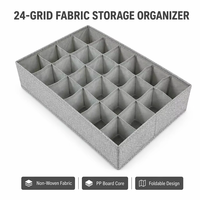Organisateur de tiroir en tissu à 24 compartiments, boîte de rangement grise en non-tissé 80 g/m² à motif imprimé fourmi pour chaussettes, sous-vêtements et soutiens-gorge