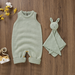 Mimixiong personnalisé en gros vêtements pour tout-petits couleur unie nouveau-né bébé tricoté sans manches barboteuse vêtements en tricot pour garçons filles - Product Image 4
