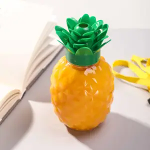 Custom Logo 500ml Plastic Led Light Pineapple Cup Jar Drinking Fruit Juice Water Bottle With Straws For Party