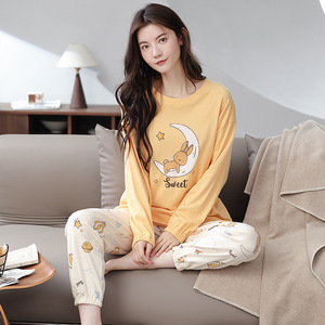 <span class=keywords><strong>Pyjama</strong></span> double face en coton pur pour femmes, automne et hiver, manches longues, épaissi, mode Cartoon Girl Casual Sports Lingerie - Product Image 4