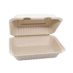 Caja de <span class=keywords><strong>comida</strong></span> <span class=keywords><strong>para</strong></span> llevar Clamshell, plato desechable biodegradable cónico, plato de pulpa de bagazo, vajilla rectangular blanca o natural - Product Image 1