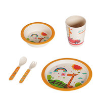 Ensemble de vaisselle pour enfants en mélamine et fibre de bambou, design animal mignon, assiette carrée et bol