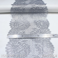 Dentelle Chantilly française à cils métalliques, motif floral à paillettes, 29 cm, gris argenté, pour robe de soirée femme