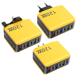 120W Multi-Port Yellow <strong>Charger</strong> <strong>for</strong> Smartphone <strong>Laptop</strong> QC3.0 3USB+3PD Fast Charging European American British Cross-Border - Product Image 5