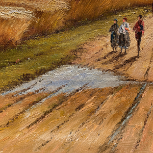 Dipinti a Olio Fatti a Mano 20x24 Pollici, 100% Dipinti a Mano, Arte Fine, Tre Persone in Campo Agricolo, Stile Classico e Astratto di Lusso su Tela - Product Image 1