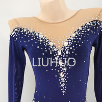 Robe de patinage sur glace filles adulte bleu foncé Spandex Skate jupe tenues de danse salle de bal robe de patinage artistique pour la compétition