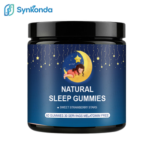 กัมมี่ช่วยการนอนหลับจากธรรมชาติ 5-HTP แอล-ธีอะนีน แมกนีเซียม สารสกัดจากรากวาเลอเรียน ปราศจากกลูเตน รสสตรอว์เบอร์รี 60 เม็ด ผลิตภัณฑ์เสริมอาหาร OEM บำรุงความจำ - Product Image 1