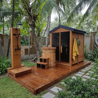 Sauna extérieur en bois massif, bain froid en bois, douche extérieure, ensemble complet SPA de jardin, entrée en verre, style jardin extérieur
