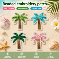 Patchs brodés personnalisés en gros, motif palmier perlé, applique tropicale estivale pour vêtements et sacs