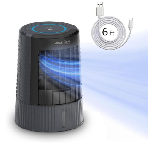 Mini Evaporative Air Cooler for Bedroom, Office, Camping, RV,3 Speed,LED Touch Panel,USB Portable air Cooling Fan, Gray