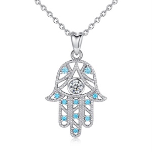 925 gioielli in argento sterling blu della cz <span class=keywords><strong>di</strong></span> <span class=keywords><strong>fatima</strong></span> <span class=keywords><strong>mano</strong></span> <span class=keywords><strong>di</strong></span> hamsa della <span class=keywords><strong>collana</strong></span> del pendente dell'occhio - Product Image 1