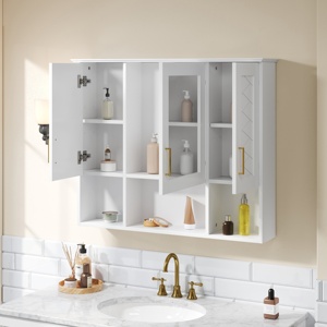 Armoire à pharmacie murale 2 en 1 de 35 pouces avec étagères réglables, portes à fermeture douce, miroir haute définition, rangement pour salle de bain - Product Image 2