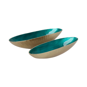 Ciotola Ovale Decorativa in Metallo, Interno Teal, Esterno Dorato, Centrotavola, Decorazione per Casa e Cucina - Product Image 2