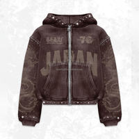 Sudadera con capucha y cremallera para hombre, amarilla, con tachuelas y pedrería, estilo urbano con gráficos, ropa personalizada, venta al por mayor, fabricante OEM de marca privada