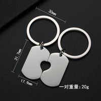 Estampage Blancs Personnalisé Gravé En Acier Inoxydable Blanc Porte-clés Couple En Forme De Coeur Dog Tag Porte-clés pour Femmes Hommes
