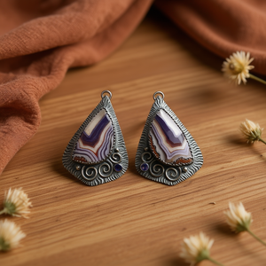 Orecchini Pendenti in Agata Boema con Placcatura in Argento Anticato, Gioielli da Festa per Donne, Orecchini di Tendenza - Product Image 2