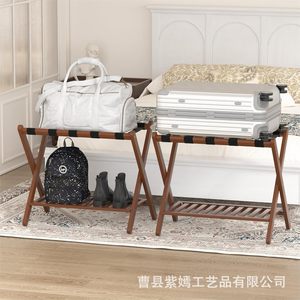 Wooden Luggage <b>Rack</b> Double Layer Foldable Entryway <b>Shoe</b> <b>Storage</b> Floor Standing Shelf - Product Image 2