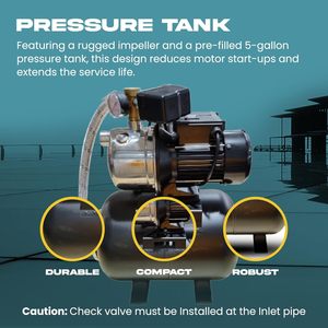 Stainless Steel Jet Pump 110V Single Phase Electric Booster Pump For Water Heating High Lift Horizontal Design - Product Image 5