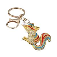 Porte-clés mousqueton UV en alliage émaillé avec strass, motif écureuil mignon, breloque de sac en perles, décoration de clé de voiture, petit cadeau, vente en gros
