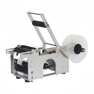 Machine d'étiquetage adhésif semi-automatique de bureau manuelle pour bouteilles rondes en verre et en plastique de taille moyenne et petite - Product Image 1