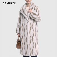Manteau long en fausse fourrure ondulée à motif zigzag pour homme – Tendance, en stock, chaud, chic, streetwear de luxe pour l'hiver