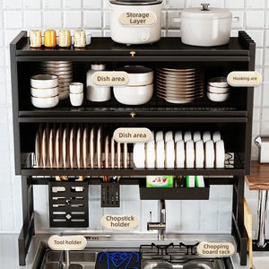 Égouttoir de cuisine moderne en acier au carbone double couche, multifonctionnel, en métal, pour vaisselle, anti-poussière, avec rangement pour épices domestiques - Product Image 2