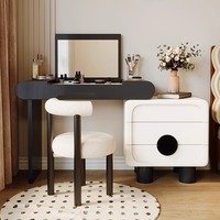 Nouvelle coiffeuse moderne pliable et réglable Panda avec miroir rabattable et bois massif pour petites chambres