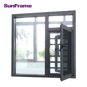 130F estilo americano a prueba de huracanes impermeable negro de aluminio deslizante ventanas de doble acristalamiento ventana abatible