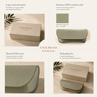 Kit d'emballage de lunettes de luxe à l'esthétique minimaliste - Étui à lunettes en cuir vert avec logo personnalisé et boîte cadeau assortie