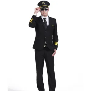 Venda quente preto em branco linha aérea piloto uniforme piloto terno atacado