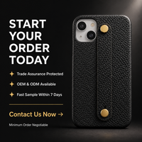 Étui de téléphone en cuir pleine fleur grainé avec dragonne et rivets dorés, dragonne de maintien pour iPhone, logo personnalisé, usine OEM ODM
