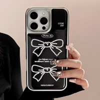 Coque de téléphone Ins Bow Tie noire dorée pour iPhone 16, 16 Pro Max/Plus/Pro, 15, 15 Pro Max/Plus/Pro, 14 Pro Max/Plus/Pro, 14, 13, 13 Pro Max, 13 Pro, 12, 11