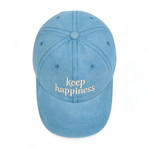 Gorra de Béisbol de Lona de Algodón Lavado Azul Claro con Bordado 'Keep Happiness', Estilo Deportivo, Ajustable, de Perfil Bajo, Tipo Dad Hat, Casual para Uso Diario - Product Image 4