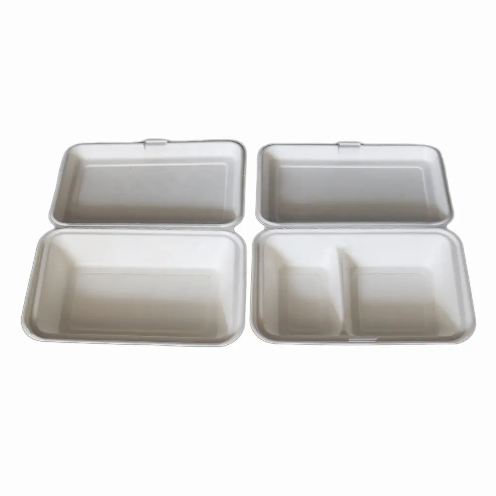 biodegradable sugarcane fiber clamshell lunch food packaging boxes disposable