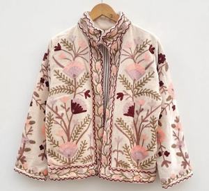 Velvet Suzani Women's Short <b>Coat</b> Embroidered Kimono <b>Robe</b> Bomber Street Jacket Ethnic Vintage Outerwear - Product Image 1