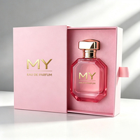 Flacon de parfum en verre rose octogonal de luxe personnalisé de 50 ml avec pompe et capuchon en alliage de zinc, vente en gros avec boîte à tiroir