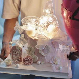 Illuminated Crystal Butterfly Cake Topper Round Reusable Birthday Valentine's Day Qixi Festival Decoration - Product Image 3