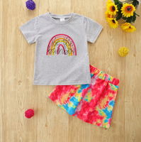 Ensemble de vêtements d'été pour bébé fille, t-shirt à manches courtes arc-en-ciel, tenue décontractée pour enfants